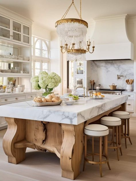 Marble Kitchen Island, Country Kitchens, Dream Kitchens Design, French Chateau, Kitchen Marble, Kitchen Inspiration Design, Kitchen Redo, Kitchen Remodel Idea, Luxury Kitchen