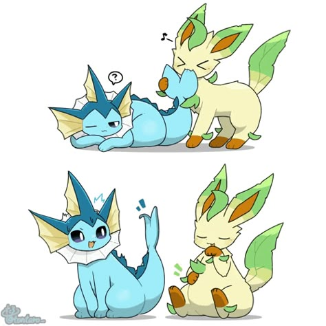 Tontaro_, Vaporeon & Leafeon Vaporeon And Leafeon, Vaporeon X Leafeon, Leafeon And Vaporeon, Vaporeon Drawing, Leafeon Gif, Vaporeon Pfp, Leafeon Icon, Vaporeon Leafeon, Leafeon Art