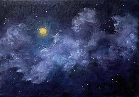 Oil Painting Moon, Painting Moon, Painting Night, Night Sky Painting, Star Painting, Moon Painting, Moon Light, Sky Painting, Cloud Painting