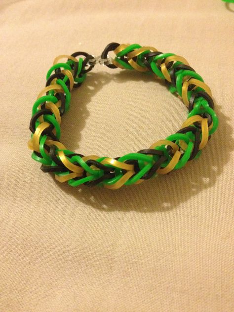 Loki inspired, plate loom band. Made on the Monster fishtail loom- made by Kate Green Loki Bracelet, Kate Green, Loom Band Bracelets, Loom Band, Loom Bands, Band Bracelet, Loki, Diy Ideas, Rope Bracelet