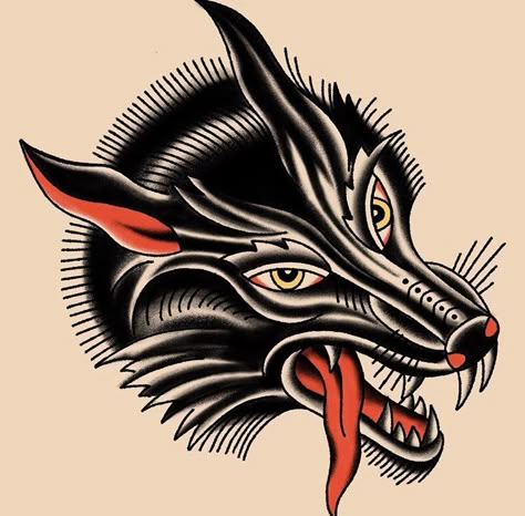 Traditional Wolf Head Tattoo Design, Old School Tattoo Animal, Coyote Tattoo Traditional, American Traditional Wolf Head, Old School Wolf Tattoo, American Traditional Wolf Tattoo, Wolf Traditional Tattoo, Traditional Wolf Tattoo, Kurt Tattoo