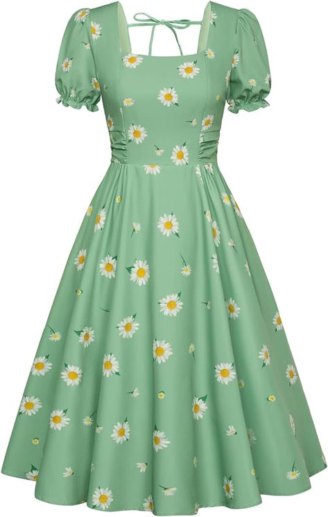 Amazon.com: Belle Poque Tea Party Cocktail Dress for Women Cute Birthday Dress Light Green Floral Dress Summer Spring XL : Clothing, Shoes & Jewelry Square Neck Puff Sleeve Dress, Cocktail Dress For Women, Simple Frocks, Frock For Women, Puff Sleeve Dress, Summer Dress Outfits, Frock Design, Puffed Sleeves Dress, Casual Dinner Outfit