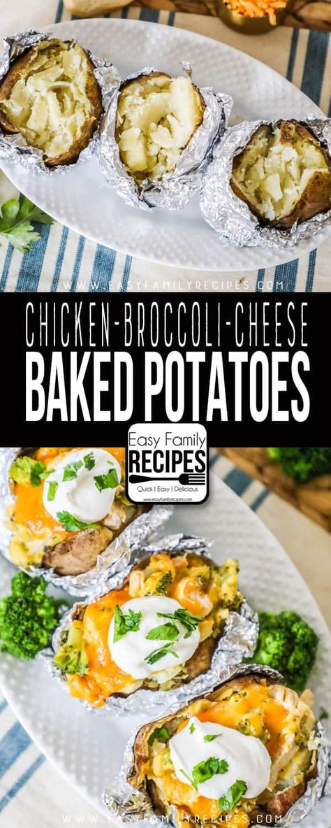 Chicken Broccoli Baked Potato, Easy Family Recipes Dinner, Broccoli Cheese Baked, Cheese Baked Potatoes, Baked Potato Dinner, Dinner Potatoes, Broccoli Cheese Bake, Chicken Broccoli Bake, Crispy Honey Chicken