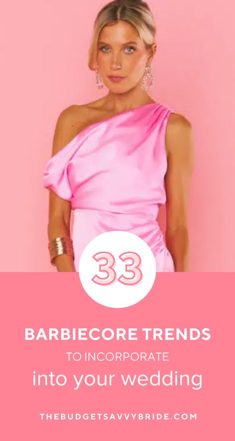 Can’t get enough Barbiecore? Here’s Some Pink Inspiration For Planning Your Very Own Barbie Aesthetic Wedding! Hot Pink Wedding Theme, Hot Pink Cocktails, Hot Pink Wedding, Barbie Aesthetic, Hot Pink Weddings, Barbie Wedding Dress, Rose Bridal Bouquet, Pink Inspiration, Pink Wedding Theme