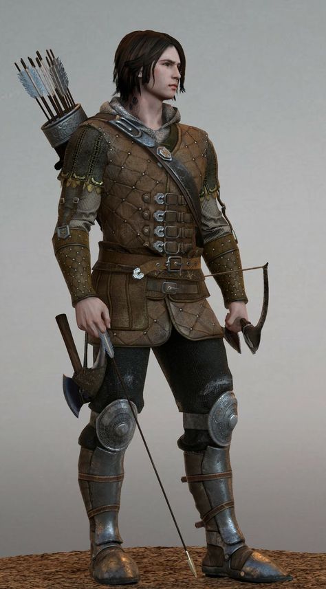 Ranger Rpg, Character Inspiration Male, Longbow, Leather Armor, Dungeons And Dragons Characters, Medieval Armor, Fantasy Male, Fantasy Armor, Armor Concept