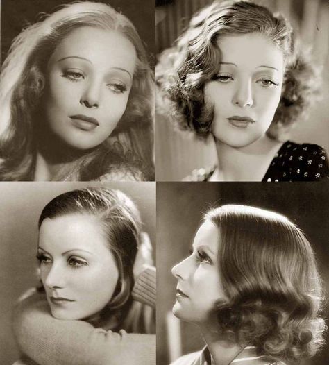 1930s Hairstyles – Face Changes | Glamourdaze                                                                                                                                                                                 More 1930 Hairstyles, 1930 Hair, 30s Hairstyles, 1930s Hairstyles, 1930s Makeup, 1930s Hair, Retro Updo, 30s Fashion, Vintage Makeup