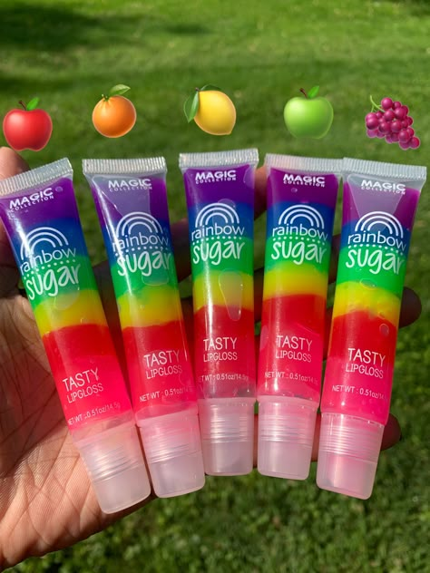 Rainbow Lip Gloss, L A Colors Lip Gloss, Lip Bambs, Rainbow Lipstick, Baby Lips Gloss, Pastel Lips, Lipgloss Makeup, Instagram Skincare, Rainbow Lips