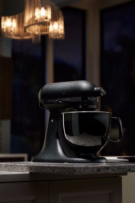 KitchenAid Has a New All-Black Stand Mixer That Matches Your Soul Matte Black Kitchenaid Mixer, Matte Black Kitchenaid, Kitchen Aid Mixer Interior Design, Kitchenaid Black, Yearly Vision Board, Kitchenaid Artisan Stand Mixer, All Black Kitchen, Kitchen Stand Mixer, Vision Board Travel