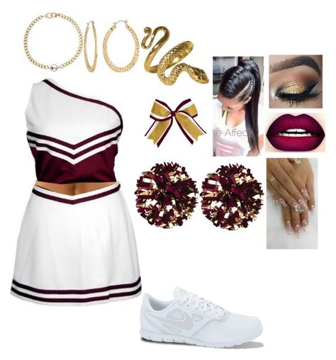 "my cheer outfit" by kingshakia ❤ liked on Polyvore featuring NIKE, ChassÃ¨, Fragments and Eklexic Gryffindor Cheerleader, Maquillage Harry Potter, Harry Potter Houses Outfits, Gryffindor Outfit, Harry Potter Dress, Hogwarts Uniform, Lilly Pulitzer Outfits, Stile Harry Potter, Hogwarts Outfits