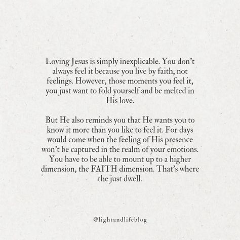 He wants you to know it more than you feel it. Many times, your mind may not recognise it, but your spirit knows it. #lovinggod #biblequotes #christianposts #jesuslovesyou #love #fyp #explorepage #authorsofinstagram #christiangirl #holyspirit #lukewarmchristians #ignite #faith #hope Love Jesus, Jesus Loves You, Feel It, Faith Based, Faith Hope, He Wants, Holy Spirit, Bible Quotes, Want You