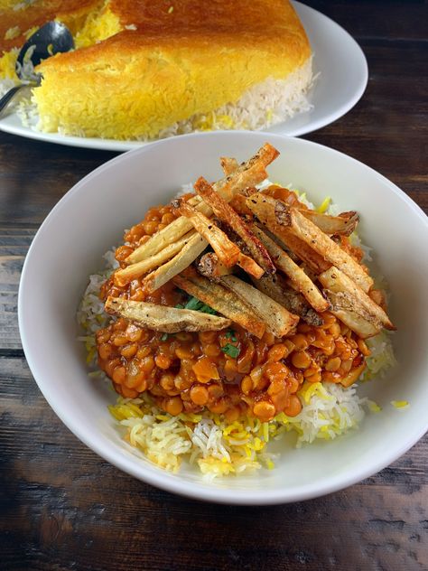 Persian Stew, Shirazi Salad, Persian Rice, Split Peas, Homemade French Fries, How To Boil Rice, Chicago Winter, Iranian Food, Recipe Example