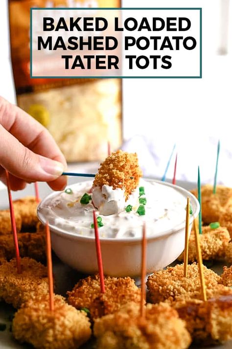 Mashed Potato Tater Tots, Potato Dipping Sauce, Potato Tater Tots, Sweet Potato Tater Tots, Fall Appetizer, Feast Recipes, Potato Tots, Loaded Mashed Potatoes, Potato Recipes Side Dishes