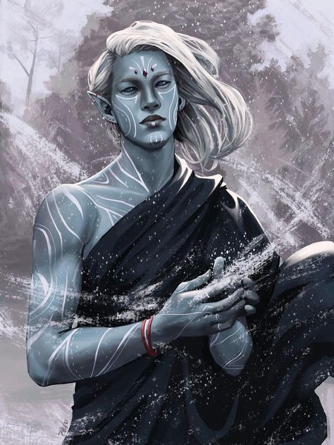 Jotnar Art, Wind Spirit Fantasy Art, Air Elemental Male, Male Air Genasi, Winter Eladrin Male, Eladrin Male, Air Genasi Male, Air Genasi Female, Air Genasi