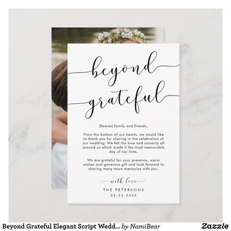 Beyond Grateful Elegant Script Wedding Photo Thank You Letter To My Bridesmaids, Thank You Engagement Cards, Thank You Card At Wedding Reception, Engagement Thank You Cards Wording, Thank You Cards Wedding Gifts, Photo Thank You Cards Wedding, Wedding Shower Thank You Cards, Wedding Guest Thank You Note, Unique Thank You Cards Wedding