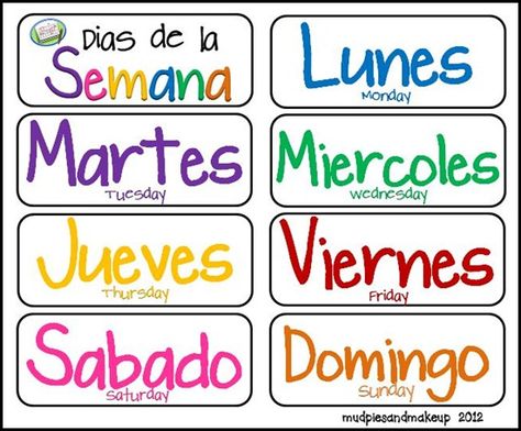 Spanish Days of the Week, various printables Spanish Bingo Free Printable, Circle Time Printables, Spanish Days Of The Week, Spanish Printables, Spanish Practice, Preschool Spanish, Basic Spanish, Speaking Spanish, Spanish Colors