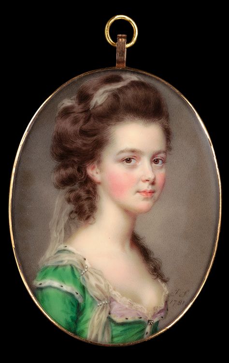 Was green fashionable in the 18th century? – All Things Georgian 18th Century Hair, Terry Dresbach, 18th Century Portraits, Portrait Jewelry, Giovanni Boldini, 18th Century Paintings, Antique Portraits, Miniature Portraits, 18th Century Fashion