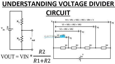 A simple Tutorial on Voltage Divider Circuit or potential Divider Circuit. Basics, Voltage Divider equation and Applications. Simple Electronics, Voltage Divider, Home Electrical Wiring, Tech Gadget, Math Tutorials, Digital Circuit, Electronic Circuit, Electronics Mini Projects, Tech Review