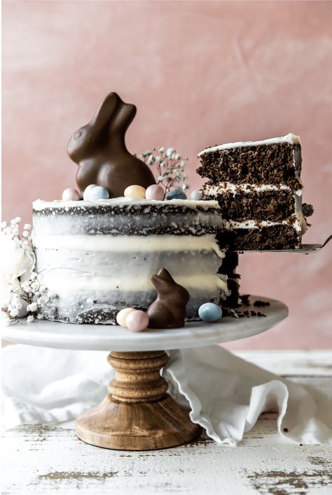 Chocolate Easter Bunny Cake | KJ and Company Chocolate Bunny Cake, Easter Brunch Dessert, Bunny Desserts, Marshmallow Recipes, Chocolate Easter Cake, Pies Recipes, Baking Journal, Brunch Desserts, Easter Bunny Cake