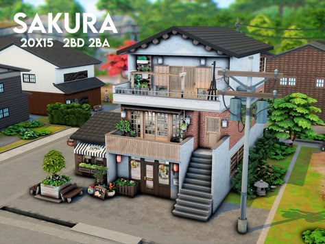 The Sims Resource - Sakura Sims 4 Houses Ideas Layout Japanese, Sims 4 Korean House Plan, Sims 4 Loft Base Game, Japanese Style House Sims 4, Sims 4 Japanese Modern House, Sims 4 Japanese Interior, Sims 4 Korean House Cc, Sims 4 Japanese House Layout, Japanese Home Sims 4