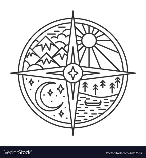 Compass Illustration Art, Compass Coloring Page, Compass Drawing Simple, Compass Line Art, Compass Doodle, Compass Design Art, Sky Line Art, Compass Artwork, Compass Stencil