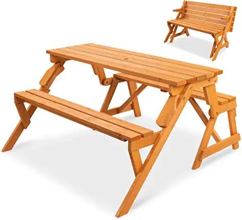 Amazon.com : wrought iron and wood picnic tables with attached benches Picnic Table With Umbrella, Unique Patios, Picnic Table Bench, Wooden Picnic Tables, Table Picnic, Folding Picnic Table, Table Garden, Table And Bench Set, Picnic Bench