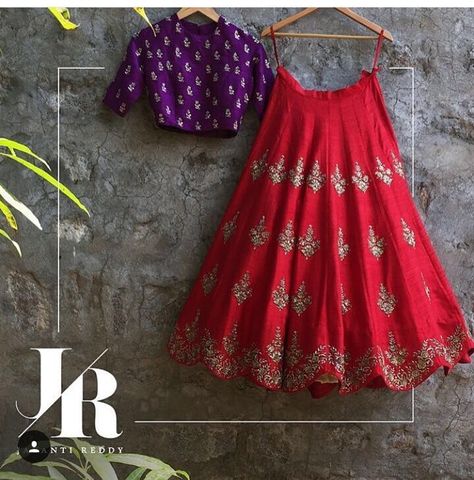 😍 Jayanti Reddy, Lehenga Saree Design, Indian Outfits Lehenga, Lehnga Dress, Indian Saree Blouses Designs, Half Saree Designs, Choli Designs, Red Lehenga, Indian Gowns Dresses