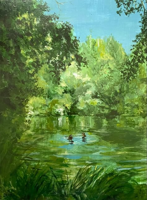 Forest Pond Art, Water Landscape Painting, River Artwork, Swimming Painting, Lake Acrylic Painting, River Paintings, River Drawing, Ipad Themes, Energy Painting