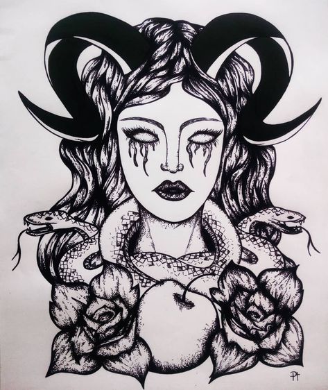 • Lilith • Drawing • Tattoo art • Snakes • Macabre • Black ink • Inktober • Tattoo idea • Dark • Goth • Illustration • Dotwork • Horned girl • Roses • Goddess Lilith Drawing Tattoo, Lilith Drawing, Goth Illustration, Lilith Tattoo, Satanic Tattoos, See Tattoo, Serpent Tattoo, Kunst Tattoos, Goddess Tattoo