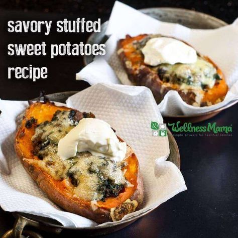 Savory Sweet Potato Recipes, Sweet Potatoes Recipe, Stuffed Sweet Potatoes, Baked Sweet Potatoes, Sweet Potato Spinach, Sbs Food, Wellness Mama, Winter Recipes, Potatoes Recipe