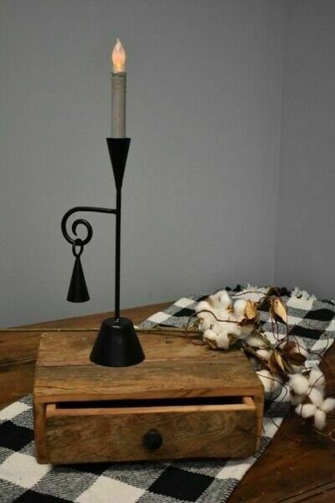 Early American Decor, Primitive Country Christmas, Battery Powered Candles, Table Candle Holders, Primitive Candles, Primitive Colonial, Iron Candlesticks, Metal Candle Holder, Prim Decor