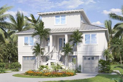 This coastal cottage house plan welcomes you with its semi-circle courtyard and elevated porch. Its perfect symmetry is topped with a third story that gives long range views from all sides. A columned front porch captures coastal breezes. Double glass doors open to the foyer, while taking in views of the spacious living area. A 12-foot wall of glass pocketing sliders open up the covered lanai which makes for a perfect indoor/outdoor entertainment zone. The dining room also opens to the lanai and Elevated Porch, Coastal Cottage House Plans, Floor Plan With Dimensions, Cottage House Plan, Ceiling Plan, Double Glass Doors, Beach House Plans, Coastal Contemporary, Outdoor Entertainment