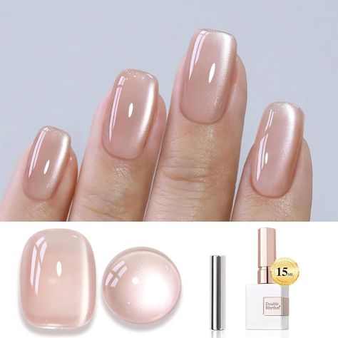 Amazon.com : Double Rhythm Jelly Glass Cat Eye Gel Polish with Magnet 15ML Holographic Glitter Shimmer Translucent Sheer Color Magnetic Nail Polish Salon DIY at Home (Jelly Glass Nude-MC1101) : Beauty & Personal Care Cat Eye Nails Clear, Cat Eye Natural Nails, Cat Eye Nails Colors, Clear Glass Nails, Clear Cat Eye Nails, Glass Cat Eye Nails, Jelly Nude Nails, Sheer Nail Designs, Nude Jelly Nails