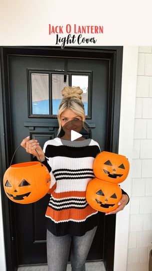 240K views · 25K reactions | Jack O Lantern - Light Cover 🎃🎃

I heard pumpkin pails have returned to Walmart in stores! I haven’t been to my local Walmart in a while, but that is the word on the street 🎃 Sharing this fun and easy way to add a fun Halloween touch outdoor or indoor! All you need is a box cutter and a pumpkin pail. 

As you can see I put this over the lantern, so the glass is protecting the plastic from the direct heat of the bulb. I would not recommend putting these over bulbs without the glass protection!!! 
 
P.S. for this tutorial you just cut out the bottom of the pail and a strip right down the middle of the back. Cute & easy!!!! 

Happy Sayurday! | Cherish Larsen - Seasonal/Holiday Favorites! | The Cramps · Goo Goo Muck Pumpkin Pails Ideas, Pumpkin Pail Crafts, Plastic Pumpkins Crafts, Halloween Light Decorations, Cherish Larsen, Halloween Porch Lights, Goo Goo Muck, Halloween Lanterns Diy, Porch Light Covers