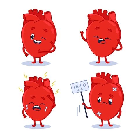 Vector set of cute handdrawn human heart... | Premium Vector #Freepik #vector #crying #heart-character #funny-character #cartoon-expressions Human Heart Cartoon, Human Hearts, Heart Character, Crying Heart, Heart Cartoon, Draw Ideas, Character Cartoon, Human Heart, Funny Character