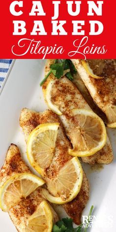 Cajun Baked Tilapia Loins by Renee's Kitchen Adventures - easy recipe for baked tilapia fish with lemon butter and creole seasonings that's cooked from  frozen. Dinner ready in about 30 minutes! Tilapia Recipes Easy, Baked Tilapia Recipes, Frozen Tilapia, Pollock Fish Recipes, Asian Fish Recipes, Mediterranean Fish Recipe, Tilapia Fish Recipes, Paleo Fish Recipes, Frozen Dinner