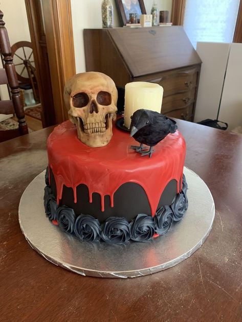 Edgar Allen Poe Birthday Cake, Edgar Allen Poe Birthday, Edgar Allen Poe Cake, Skull Birthday Cake, Skull And Raven, Skull Birthday, Cake Stuff, Allen Poe, Edgar Allen Poe