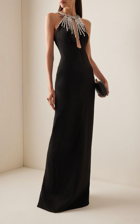 Black Designer Gown, Evening Gown Designs, Guest Dress For Wedding, Powerful Women Fashion, Black Dress With Rhinestones, Women Evening Dresses, Rhinestones Dress, Womens Evening Wear, Chic Evening Dress