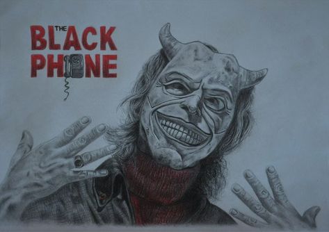 The Black Phone Drawing Ideas, The Grabber Black Phone Fanart, Finney X The Grabber, Black Phone Drawing, The Grabber Fanart, Horror Movie Sketches, Horror Movie Characters Drawing, The Grabber Black Phone, Albert Shaw