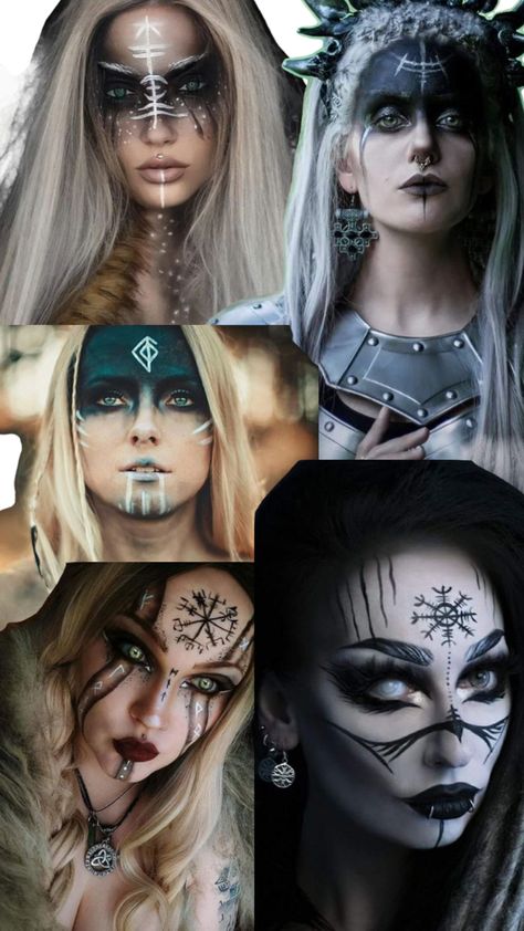 Pagan Makeup, Warrior Makeup, Beetlejuice Halloween Costume, Viking Makeup, Vikings Halloween, Viking Warrior Woman, Halloweenský Makeup, Creepy Halloween Makeup, Beetlejuice Halloween