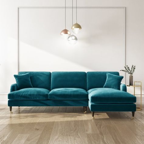 Blue Velvet Loveseat, Teal Velvet, Velvet Loveseat, Shaped Sofa, Blue Sofa, Bedding Stores, Sofa Seats, L Shaped Sofa, Petrol Blue