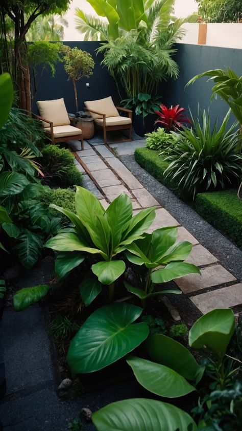 Transform your backyard with stunning small tropical garden ideas Discover design ideas for landscaping UK patio ideas Australian front yard inspiration backyard design full sun plants and New Zealand bed ideas Explore creative small tropical garden ideas to elevate your outdoor space Mini Tropical Garden, Tropical Garden Bed, Small Tropical Garden Ideas, French Terrace, Front Yard Inspiration, Tropical Garden Ideas, Small Tropical Gardens, Tropical Landscape Design, Balinese Garden