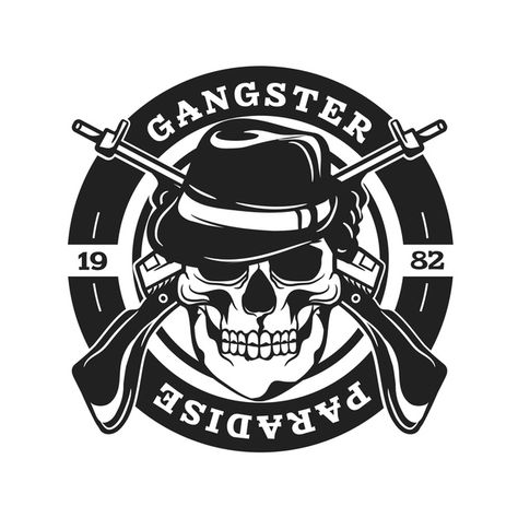 Retro gandster logo Free Vector | Free Vector #Freepik #freevector #logo #badge #retro #skull Logo Gangster, Halloween Creatures, Logo Character, Badge Template, Colorful Skulls, Skull Logo, Logo Badge, Logo Background, Graphic Editing