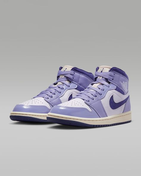 Air Jordan 1 Mid SE Women's Shoes. Nike CA Nike Fashion Sneakers, Wmns Air Jordan 1, Air Jordans Women, Preppy Shoes, Air Jordan 1 Mid Se, Pretty Shoes Sneakers, Purple Sneakers, Jordans Women, Cute Nike Shoes