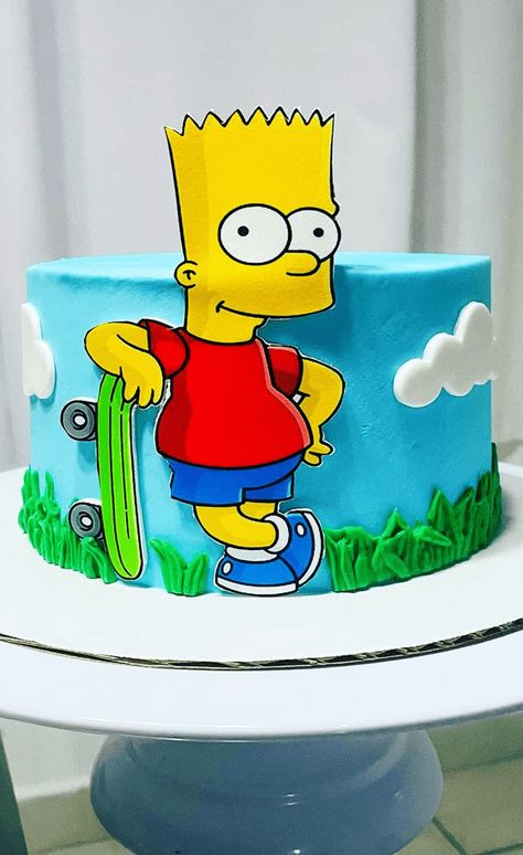 Bart Simpson Cake Ideas, Bart Simpson Cake Birthdays, Simpsons Cake Birthday, Bart Simpson Birthday, Bart Simpson Cake, Simpsons Birthday Party, The Simpsons Cake, Bolo Simpsons, Simpsons Cake