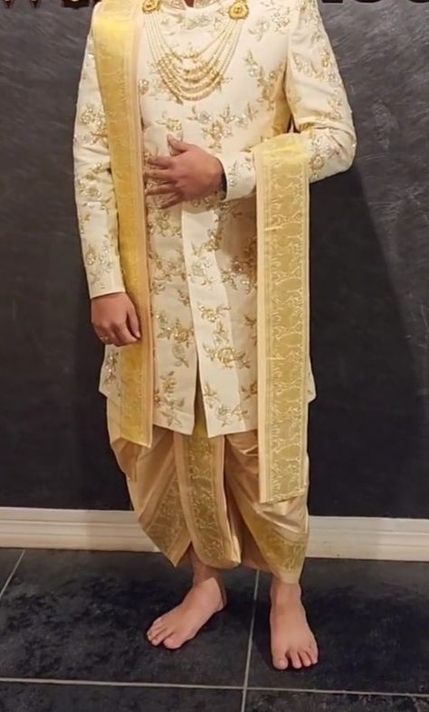 Wedding Brothers Outfit, Telugu Groom Outfit, Dhoti Kurta For Groom, South Indian Groom Outfit For Men Dhoti, Telugu Groom Wedding Dress, South Indian Men Wedding Outfit, South Indian Groom Outfit For Men, Simple Groom Attire, Dhoti Dress