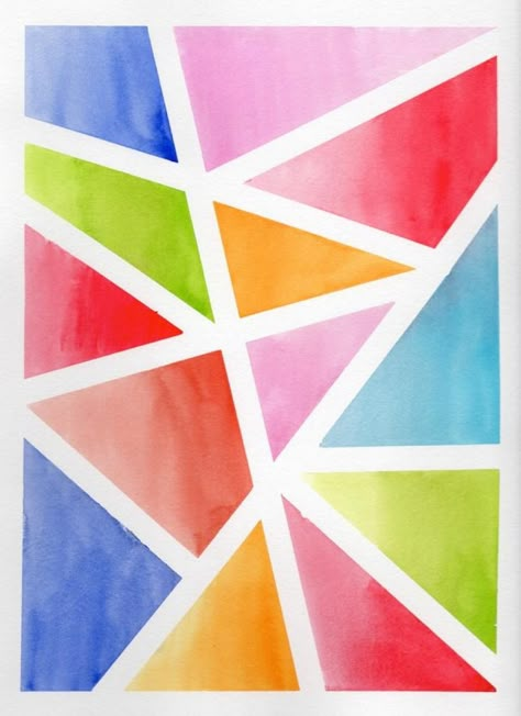 Abstract Tape Painting, Free Hand Painting Ideas, Abstract Art Shapes Geometry, Geometrical Abstract Art, Tape Painting Patterns, Diy Colorful Wall Art, Triangle Wall Paint, Geometrical Shapes Design, Geometric Wall Paint Patterns