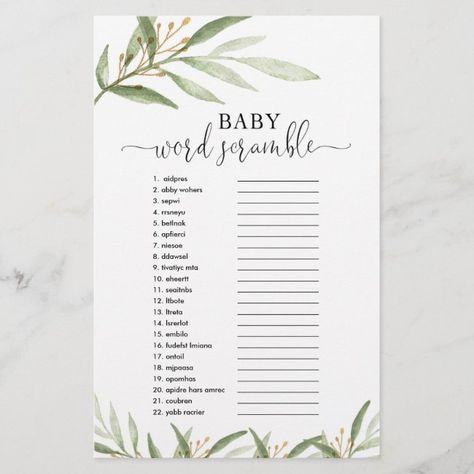 Modern Baby Shower Games, Neutral Party, Gender Reveal Party Games, Baby Shower Wording, Baby Word Scramble, Chic Baby Shower, Blue Game, Blue Words, Minimalist Baby