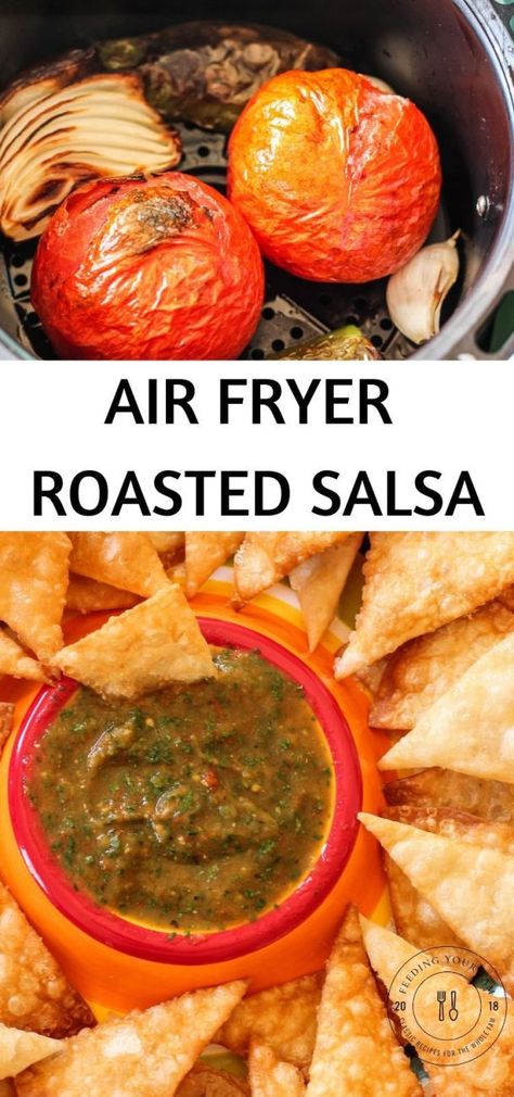 Roasted Tomato Salsa Recipe, Air Fryer Recipes Low Carb, Roasted Salsa, Roasted Tomato Salsa, Vegan Enchiladas, Verde Recipe, Air Fryer Oven Recipes, Air Fryer Recipes Chicken, Air Fryer Dinner Recipes