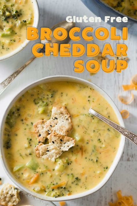 Gluten Free Cheddar Cheese Soup, Celiac Soup Recipes, Quick Celiac Meals, Broccoli Soup Gluten Free, Creamy Gluten Free Soup, Gf Broccoli Cheddar Soup, Broccoli Cheddar Soup Gluten Free, Broccoli Cheese Soup Gluten Free, Gluten Free Soups And Stews