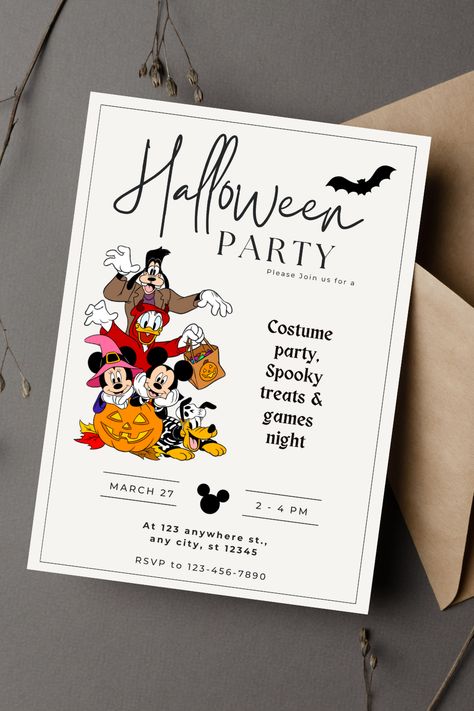 Disney Halloween Invitations, Halloween Disney Birthday Party, Mickeys Halloween Birthday Party, Halloween Disney Party, Mickey Mouse Halloween Party, Spooky Mickey Mouse Party, Disney Halloween Party Ideas, Mickey Halloween Birthday Party, Disney Halloween Birthday Party